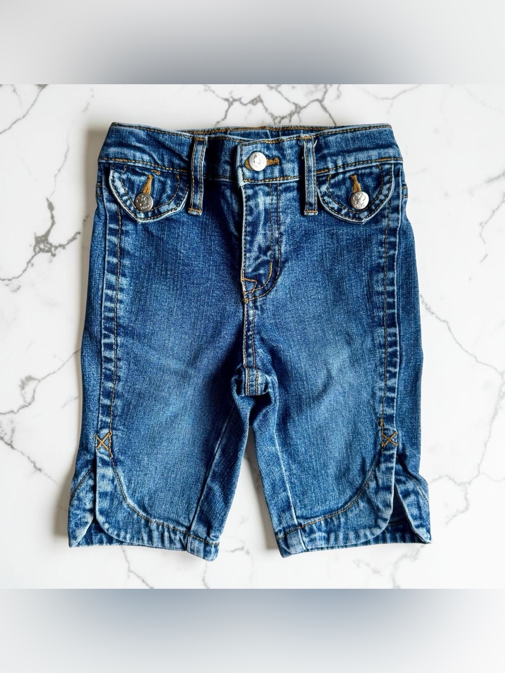Vintage Y2K The Childrens Place Girls 3T Denim Capris Butterfly Heart Blue Jeans